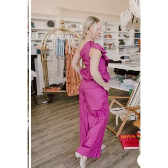 NEW ULLA JOHNSON Solana One Shoulder Wide leg Jumpsuit Color Orchid Size 4 - Picture 8 of 15